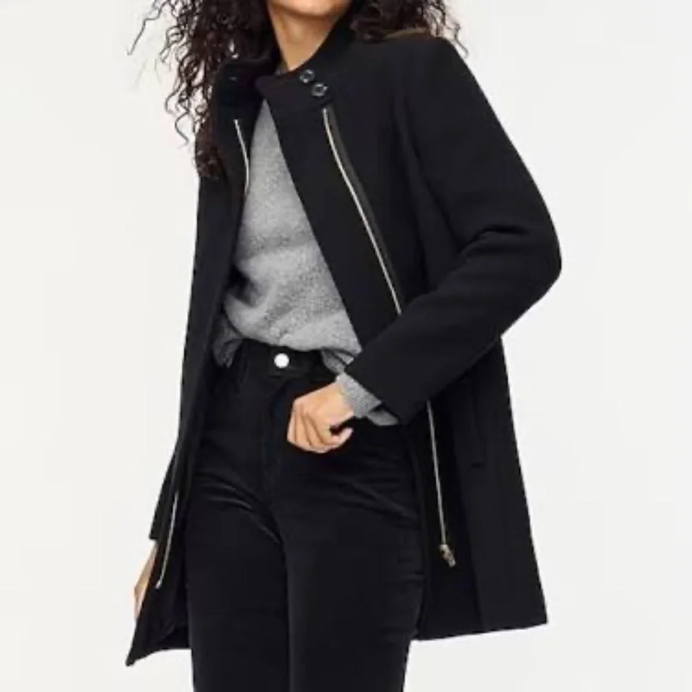 J.Crew Women's Sz 24 Italian Stadium Cloth By Nello Gori Wool Blend Coat Black
